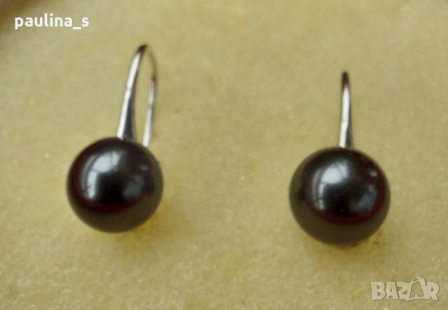 Сребърни обеци с естествени черни перли проба s925, снимка 5 - Обеци - 32693453
