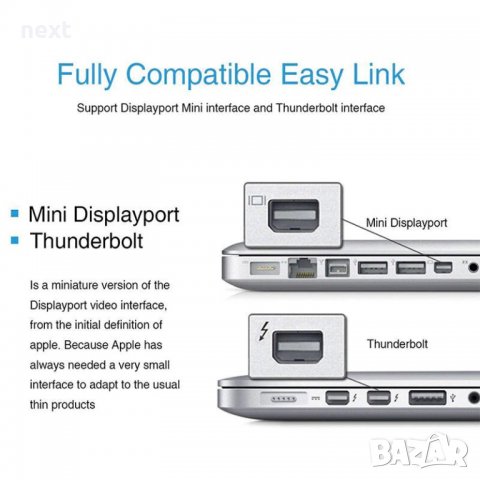 Преходник Mini DisplayPort към VGA + Гаранция, снимка 6 - Кабели и адаптери - 27376244