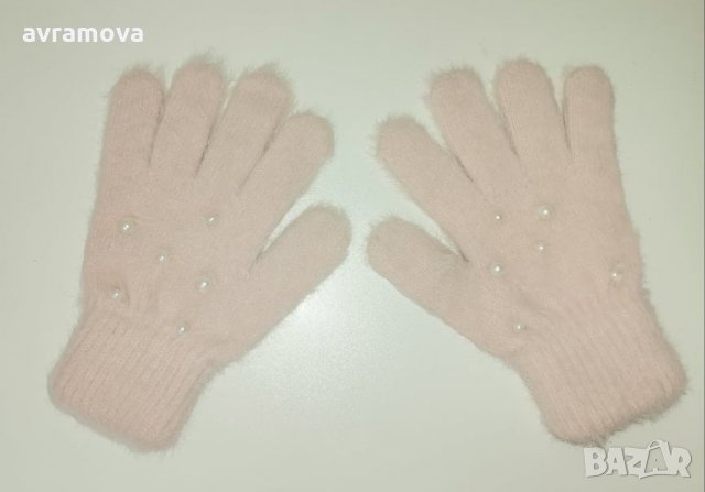 Розови ръкавици, с перли – one size
