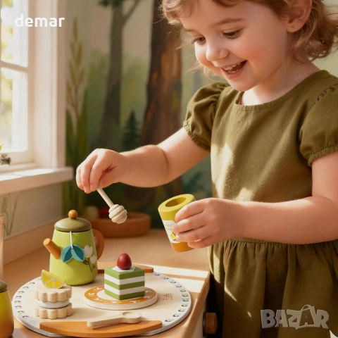 Дървен сервиз за чай, комплект за игра на чай за деца 3+ години, снимка 2 - Образователни игри - 53414989