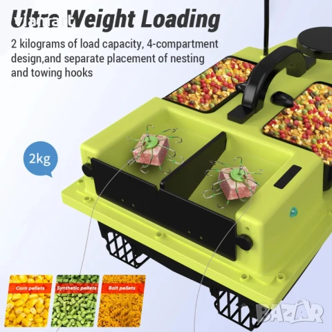 Лодка за захранка с GPS Flytec D19 - Жълта, 12000 mAh, 4 контейнера, сак за съхранение, снимка 5 - Стръв и захранки - 50527123