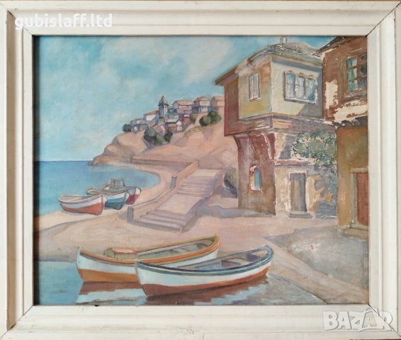 Картина, Несебър, море, лодки, 1990 г., снимка 1 - Картини - 40593895