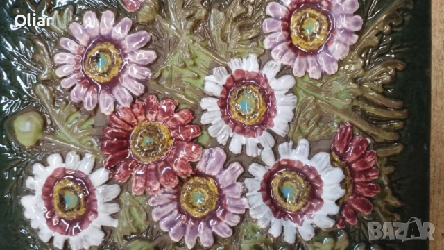 Чудесна картина от керамика. Швеция. Маргаритки. , снимка 3 - Картини - 52256803