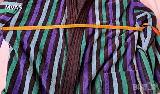 Нов мъжки памучен халат за SPA баня 2XL черен със синьо зелено райе, снимка 4 - Други - 43245547