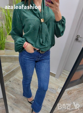 Блуза с бляскави частички в зелено, снимка 5 - Блузи с дълъг ръкав и пуловери - 53220588
