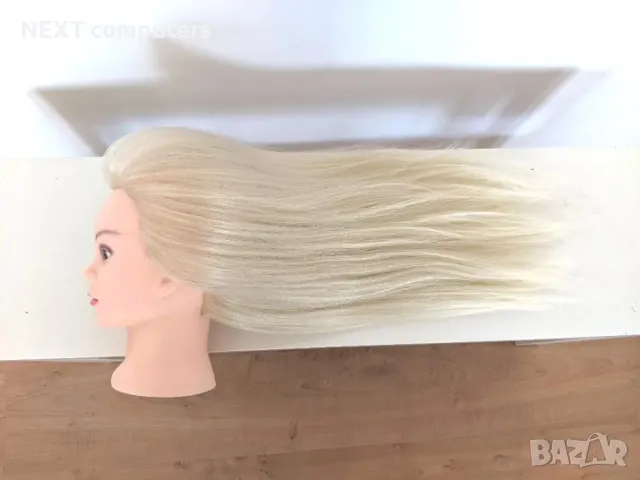 Фризьорска тренировъчна глава с ЕСТЕСТВЕНА коса 60см +стойка +аксесоар, снимка 6 - Фризьорски услуги - 47900107