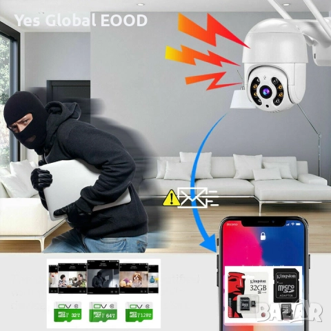 HD WiFi IP камера 1080P с 64GB подарък SD карта и нощно виждане, снимка 2 - IP камери - 52089814