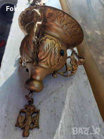 Старо бронзово висящо кандило кадило тамянник, снимка 4 - Антикварни и старинни предмети - 51106756