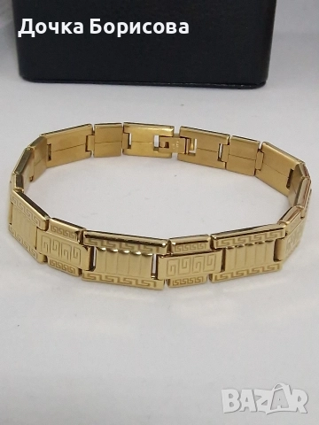 Мъжка гривна с релефни звена и гръцки мотив - 18к позлата 