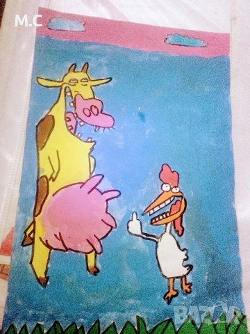 Ръчно изработена детска картичка"Крава и пиле", снимка 3 - Други - 43042197