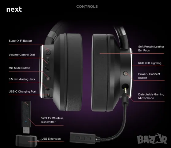 Кожени безжични слушалки CREATIVE SXFI THEATER + Гаранция, снимка 3 - Bluetooth слушалки - 48164778