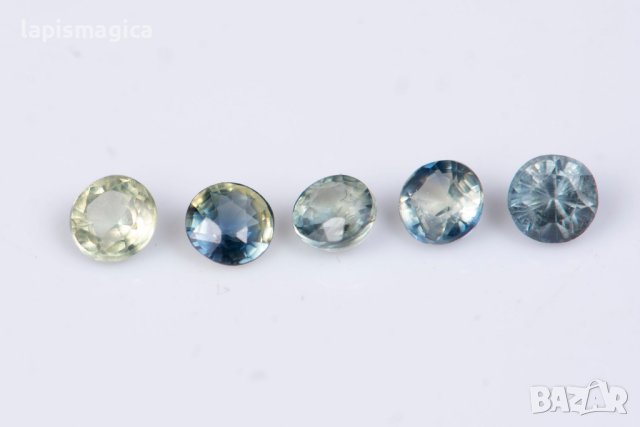 5 броя синьо-зелен сапфир 0.56ct 2.6mm нагрявани  #1