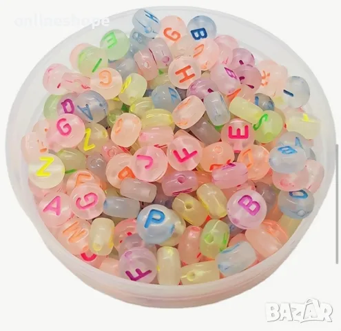 500 броя светещи буквени мънисти за гривни / колиета / пръстени / обеци, снимка 5 - Други - 49308900