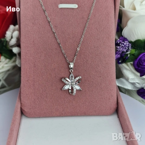 Crystal Flower Necklace ❄️ | сребристо колие | медицинска стомана