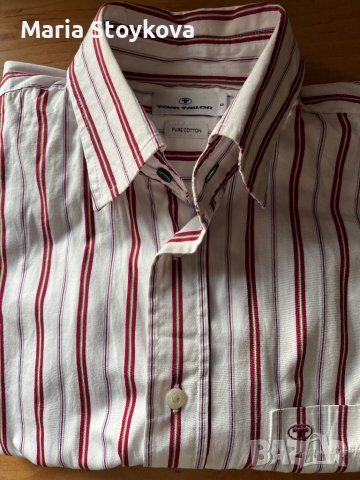 Мъжка риза Tom Tailor Denim спортнo-елегантна червено раие S, снимка 1