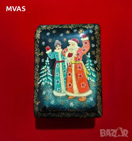 Нова ръчно рисувана руска лакирана кутийка  Коледна приказка