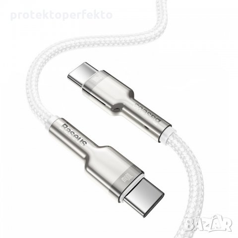Кабел BASEUS Type-C към Type-C, 5A, 100W, 2m, Fast charge – бял, снимка 7 - USB кабели - 32942191