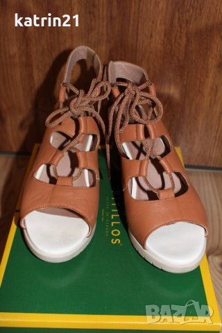 сандали естествена кожа с ток и вързанки, снимка 3 - Сандали - 28815693