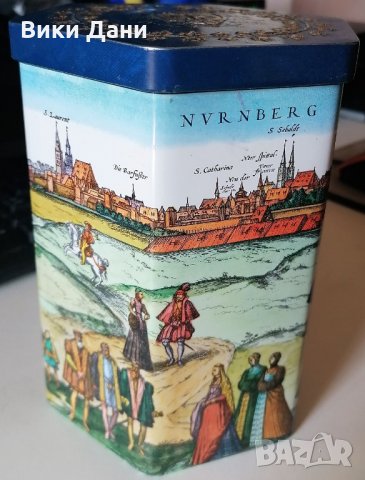 рядка ретро E. Otto Schmidt Nurnberg ламаринена кутия бисквити Западна Германия, снимка 1