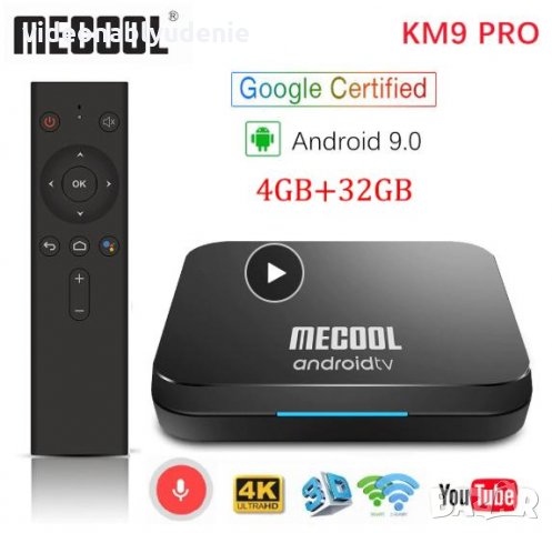 Mecool KM9 Pro Android9 Глас Контрол 4K3D HDR H.265 5GWiFi 4GBRAM TVBox BT4 MaliG31 S905X2 CortexA53