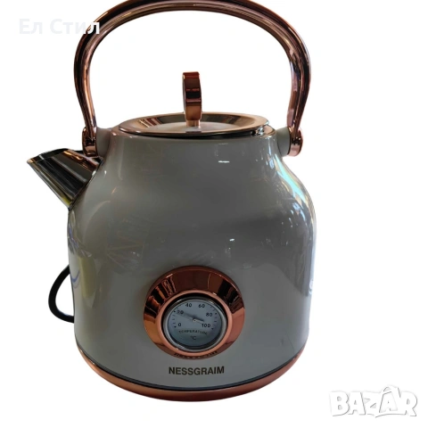 Електрически чайник от неръждаема стомана с ретро термометър–1.7 L, 2200W, снимка 8 - Други - 53589861