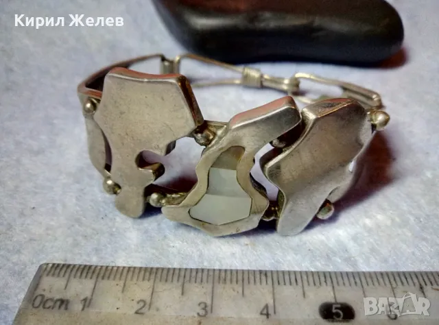 КРАСИВА СТАРА РЕТРО АРТ ПОСРЕБРЕНА МЕДНА ГРИВНА с ИНКРУСТИРАН СЕДЕФ и ИНИЦИАЛИ на МАЙСТОРА МК 48606, снимка 4 - Антикварни и старинни предмети - 48492620