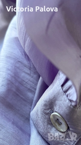 Копринена риза vintage MISS YOU цвят лавандула, снимка 12 - Ризи - 51983422