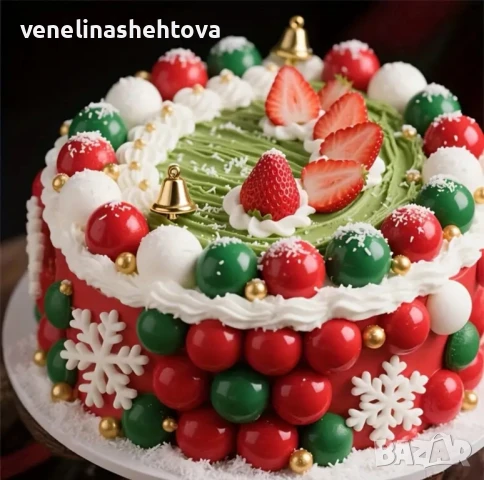 28 броя Коледни топки топчета на тел от стиропор за декорация на торта , снимка 3 - Други - 51172545