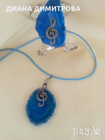 Ръчно декориран сет /комплект /гривна и колие със син ахат! Подарък за жена! , снимка 4 - Бижутерийни комплекти - 35107059