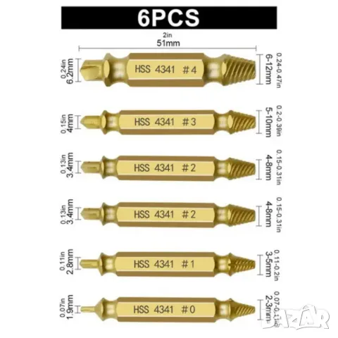 🔧Комплект от 6 бр. Накрайници за Повредени Винтове – HSS Винтов Екстрактор с Кутия🔧, снимка 3 - Други инструменти - 49444110