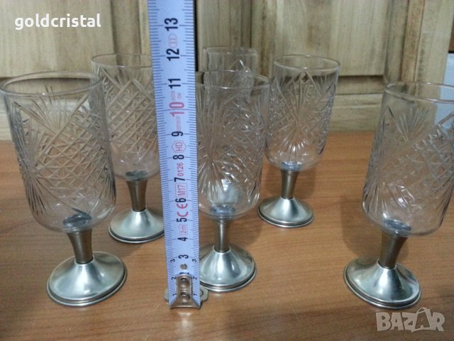 Руски кристални чаши с метално столче, снимка 2 - Антикварни и старинни предмети - 38505197