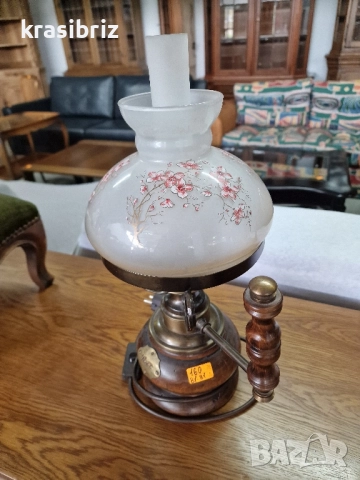 Лампа-Стъкло....Дърво /Орех /-внос от Германия!, снимка 2 - Настолни лампи - 52463144