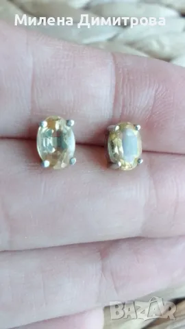 Сребърни обеци с естествен Цитрин , снимка 4 - Обеци - 48278198