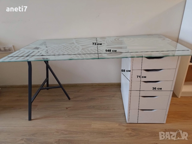 Заседателна маса бяла 180см/85см/75см, от ИКЕА. В отлично състояние, снимка 5 - Маси - 52623926
