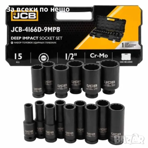 Комплект дълбоки ударни вложки 12-стенни 1/2" (10 – 36 мм) 15 части JCB, снимка 3 - Други инструменти - 50351839