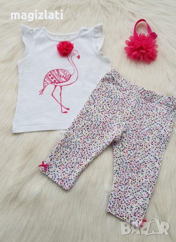 Тениска фламинго и късо клинче за момиче 80-86см., снимка 2 - Комплекти за бебе - 33242090