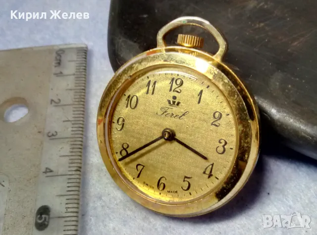 FEREL SWISS MADE Стар ОРНАМЕНТИРАН ЛУКСОЗЕН МЕХАНИЧЕН ПОЗЛАТЕН ШВЕЙЦАРСКИ ДЖОБЕН ЧАСОВНИК 50142, снимка 9 - Антикварни и старинни предмети - 49487836