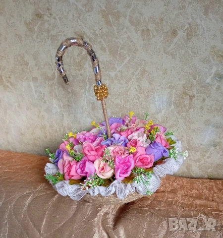 Чадърче с цветя, ръчно направено., снимка 4 - Декорация за дома - 53485747