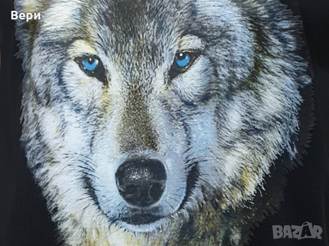 Нова мъжка тениска с трансферен печат Вълк със сини очи, Серия вълци, снимка 2 - Тениски - 27554751