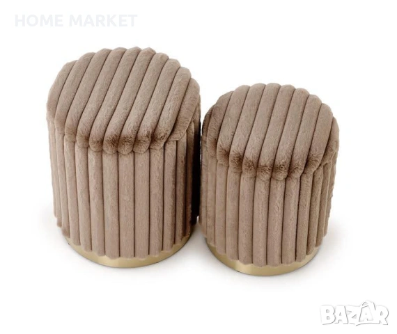 Комплект 2 бр.табуретки FIDO с капак капучино/златно   Материал - дамаска/хромирана стомана   Цвят -, снимка 4 - Дивани и мека мебел - 53240594