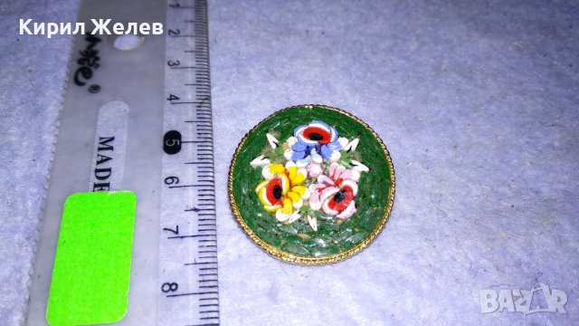Стара ПОЗЛАТЕНА ФЛОРАЛНА РЕТРО АРТ БРОШКА РЪЧНО ИНКРУСТИРАНИ КЪСЧЕТА ВЕНЕЦИАНСКО СТЪКЛО МУРАНО 34561, снимка 6 - Антикварни и старинни предмети - 39072329