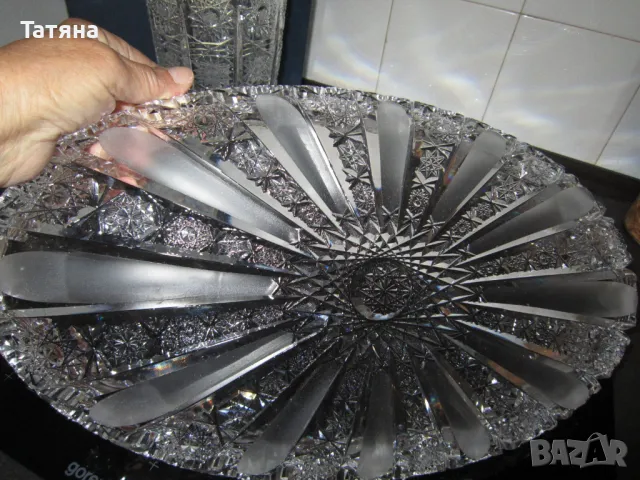 Бохемия кристален поднос;купа;ваза ; чиния  и пепелник от една серия, снимка 6 - Чинии - 49701871