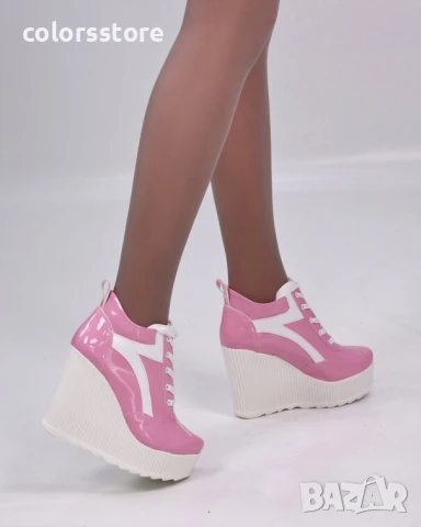 Кецове на платформа - розов лак с бяло ходило - NO4

