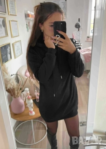 Черна рокля hoodie, снимка 5 - Рокли - 52177138