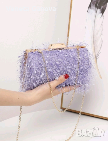 лилава,бежова, вечерна клъч чантичка за ръка или рамо, снимка 3 - Чанти - 44905381