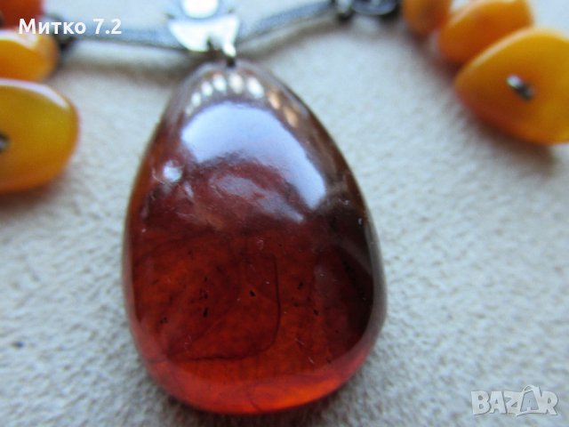 Руско сребърно колие с естествен кехлибар, снимка 5 - Колиета, медальони, синджири - 28225928