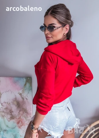 Дамски червен памучен суичър с цип , снимка 5 - Суичъри - 51068159