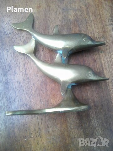 Месингова фигура на два делфина, снимка 1 - Колекции - 39047595