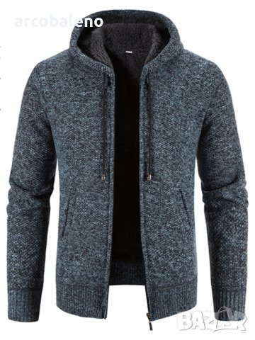 Ежедневно мъжко плетено яке с качулка и цип, 5цвята, снимка 5 - Якета - 43563868