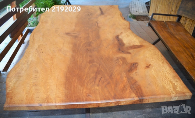 МАСА масив, Явор, със „жив ръб“, цяло парче, стоманена основа, снимка 2 - Маси - 51602423